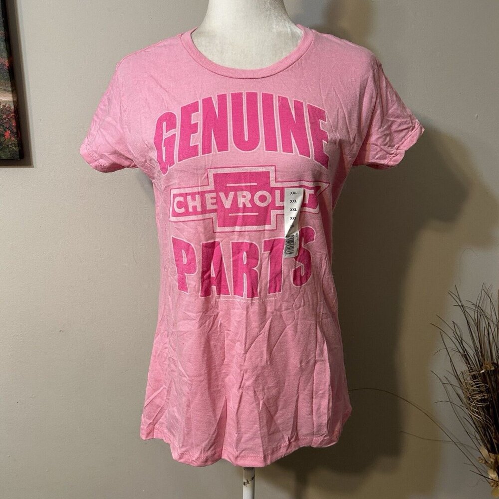 NWT TNT Women “Genuine Chevrolet Parts” Graphic Print T-Shirt Top Pink Size XXL
